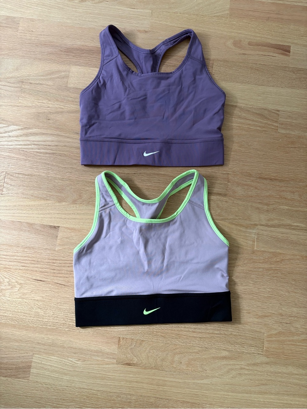 Nike Women's Purple and Lavender Racerback Sports Bras with Neon Trim (2)